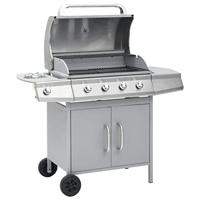 VidaXL Gasbarbecue 4+1 kookzone roestvrij staal zilverkleurig - thumbnail
