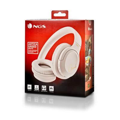 NGS ARTICA GREED WHITE - Supra-aurale Draadloze Hoofdtelefoon, Compatibel met Bluetooth Technologie, Lichtgewicht en Opvouwbaar, Ingebouwde Microfoon, 40u Batterijduur, Wit Kleur