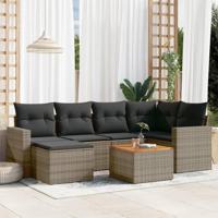 7-delige Loungeset met kussens poly rattan grijs - thumbnail