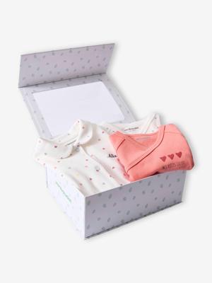 Babyset met slaappakje en 2 personaliseerbare rompertjes met hartjes snoepjesroze