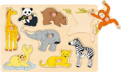 Goki houten noppenpuzzel wilde jonge dieren, 8st.