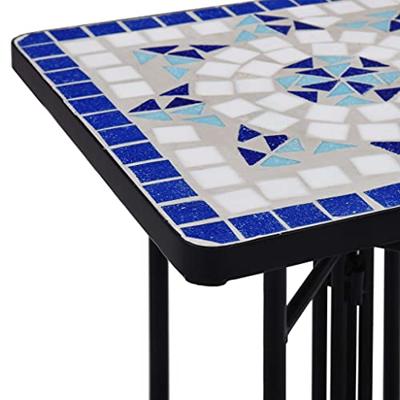 Bijzettafel mozaek keramiek blauw en wit