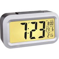 TFA Dostmann zendergestuurde wekker LUMIO PLUS, 60.2553.01, groot LCD display, weergave van datum en binnentemperatuur, wekalarm met snooze functie, automatische achtergrondverlichting, zwart/zilver - thumbnail