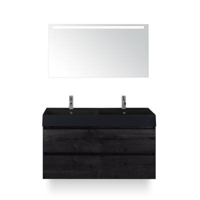 Maxx XL Badmeubelset 120 cm - Black Oak - Wastafel Kube Dubbel Zw 2 kraangaten - met LED Spiegel