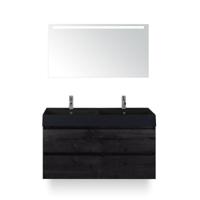 Maxx XL Badmeubelset 120 cm - Black Oak - Wastafel Kube Dubbel Zw 2 kraangaten - met LED Spiegel - thumbnail