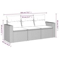 3-delige Loungeset met kussens poly rattan bruin - thumbnail