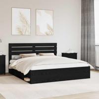 Bedframe met hoofdeinde Zwart 200 x 200 cm Massief grenenhout - thumbnail