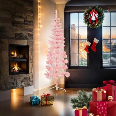 VidaXL Kunstkerstboom half met standaard smal 180 cm roze