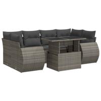 7-delige Loungeset met kussens poly rattan grijs - thumbnail