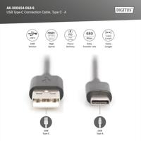 Digitus USB-kabel USB 2.0 USB-C stekker, USB-A stekker 1.80 m Zwart Afgeschermd AK-300154-018-S - thumbnail