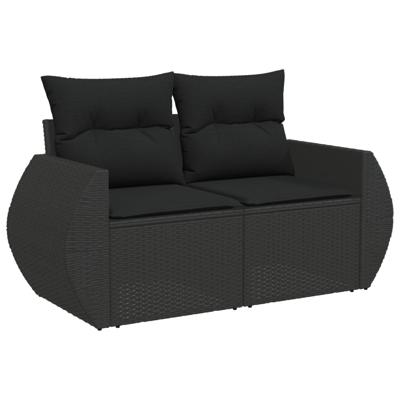 8-delige Loungeset met kussens poly rattan zwart - thumbnail