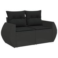 5-delige Loungeset met kussens poly rattan zwart - thumbnail