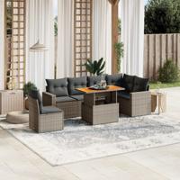 7-delige Loungeset met kussens poly rattan grijs - thumbnail