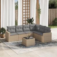7-delige Loungeset met kussens poly rattan beige - thumbnail