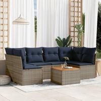 7-delige Loungeset met kussens poly rattan grijs - thumbnail