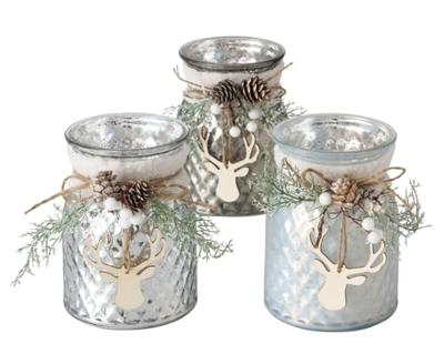 Boltze Home Theelichthouder glas met kerstdeco h16cm