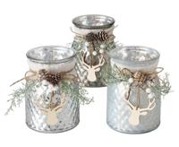 Boltze Home Theelichthouder glas met kerstdeco h16cm - thumbnail