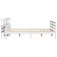 Bedframe met hoofdbord massief grenenhout wit 150x200 cm - thumbnail
