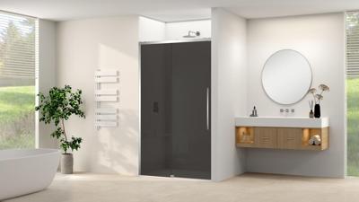 Schuifdeur Van Rijn Products ST09 Aan Vast Deel 180x200 cm 8 mm Rookglas Softclose Incl. Beslag Chroom Schuifdeur Van Rijn Products ST09 Aan Vast Deel 180x200 cm 8 mm Rookglas Softclose Incl. Beslag Chroom