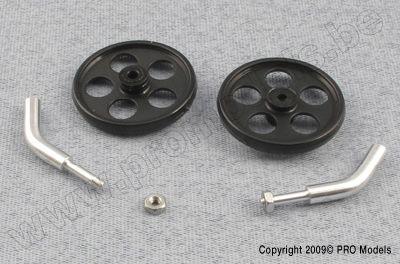 Wielassen gebogen voor 2mm carbon staven incl. wielen (2st)