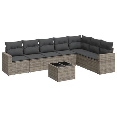 7-delige Loungeset met kussens poly rattan grijs - thumbnail