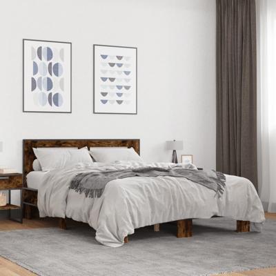 Bedframe bewerkt hout metaal gerookt eikenkleurig 120x200 cm - thumbnail
