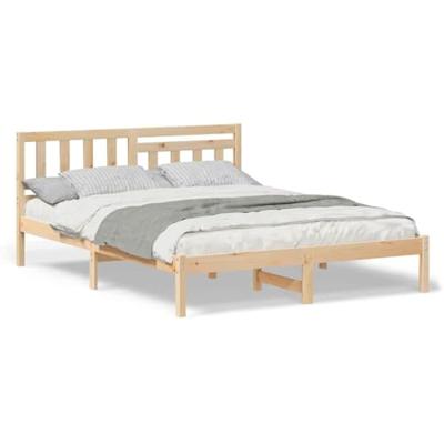 Bedframe met hoofdeinde Bruin 140 x 200 cm Massief grenenhout
