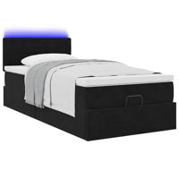 Ottoman bed met matras en LED's 90x200cm fluweel zwart - thumbnail