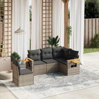 5-delige Loungeset met kussens poly rattan grijs - thumbnail