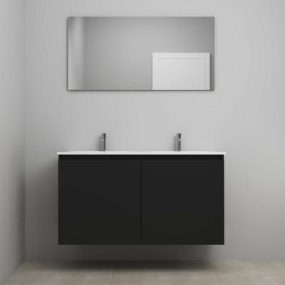 On-Line Badkamermeubelset - 120 cm - Voorgemonteerd - Greeploos 2 Deuren - Porseleinen Wastafel - 2 Kraangaten - Spiegel - Mat Zwart