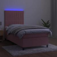 Boxspring met matras en LED fluweel roze 140x190 cm - thumbnail