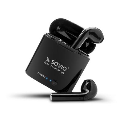 SAVIO TWS-02 Draadloze Bluetooth-hoofdtelefoon, Zwart