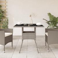 Tuintafel met glazen blad 80x80x75 cm poly rattan lichtgrijs - thumbnail