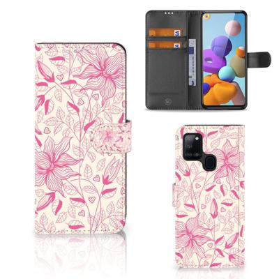 Samsung Galaxy A21s Hoesje Pink Flowers Samsung Galaxy A21s Hoesje Pink Flowers