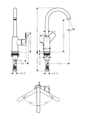 Hansgrohe Rebris S wastafelkraan - draaibare uitloop - met waste - mat zwart 72536670