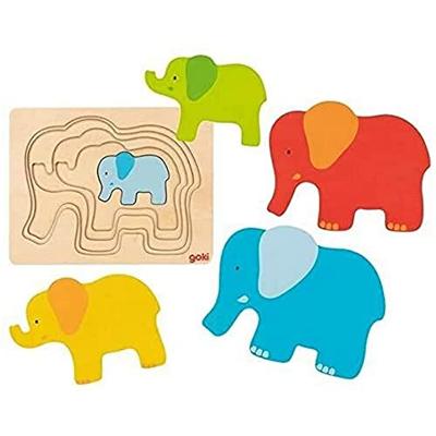 Goki houten lagenpuzzel olifant, 5st. Goki houten lagenpuzzel olifant, 5st.