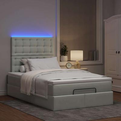 Ottoman bed met matrassen en LED's 140x200cm fluweel lichtgrijs