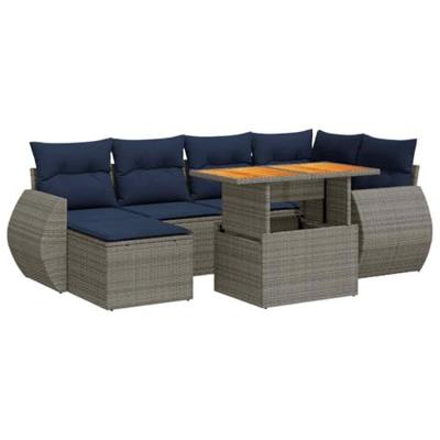 7-delige Loungeset met kussens poly rattan grijs