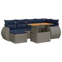 7-delige Loungeset met kussens poly rattan grijs - thumbnail