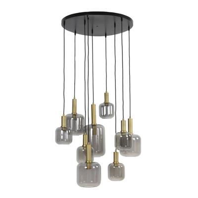 Light & Living Vide hanglampLekar 9x E27 - messing met smoke glas - 2949184