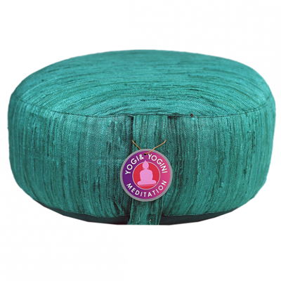 Yogi & Yogini Meditatiekussen Rond Ruwe Zijde Smaragd Groen - 33 x 17 cm