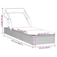 Ligbed met inklapbaar dak 213x63x97 cm poly rattan grijs - thumbnail