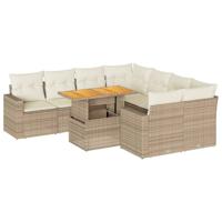 9-delige Loungeset met kussens poly rattan beige - thumbnail