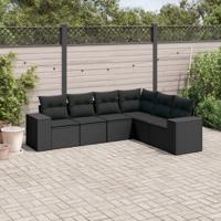6-delige Loungeset met kussens poly rattan zwart - thumbnail