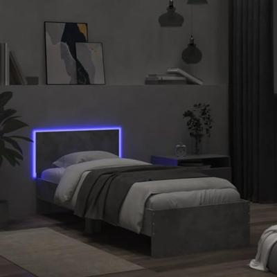 Bedframe met hoofdbord en LED-verlichting betongrijs 90x200 cm