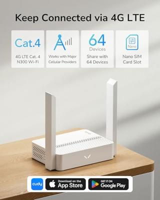 Cudy Nieuwe LT300 4G LTE WiFi-router 4G-router met SIM-sleuf 300 Mbps, compatibel met alle operatoren, 2 × 2 MIMO, geen configuratie vereist, OpenVPN, WireGuard