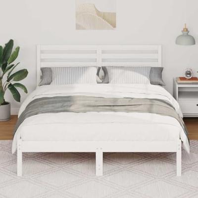 Bedframe met hoofdeinde Wit 135 x 190 cm Massief grenenhout - thumbnail