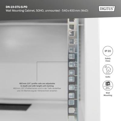 Digitus DN-19-07U-S-PD rack 7U Wandrek Grijs - thumbnail
