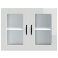 Keukenbovenkast met glazen deur Kalmar bewerkt hout hoogglanswit - thumbnail