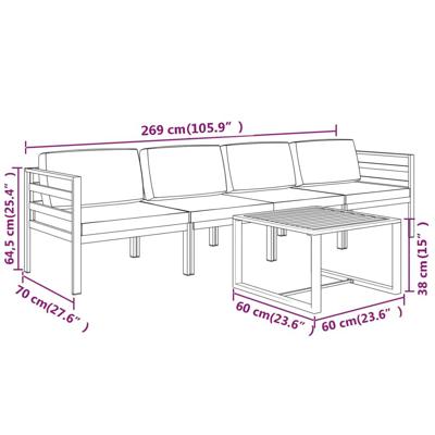 5-delige Loungeset met kussens aluminium antracietkleurig